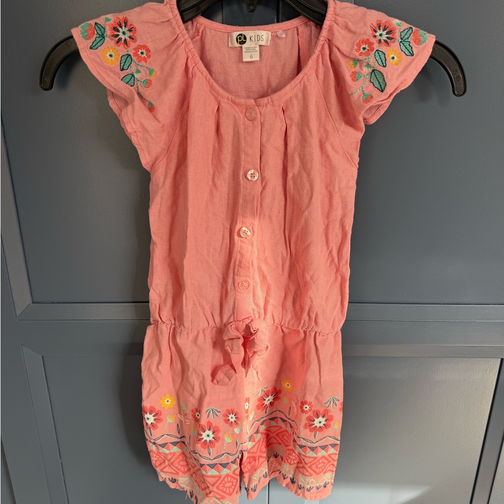 Pink Floral Embroidered Kids Romper PL Kids size 6